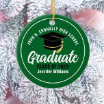 Green White Graduate Custom Keepsake Christmas Ceramic Ornament<br><div class="desc">This modern green and white custom senior graduate Christmas ornament features your high school or college name for the class of 2025. Customize with your graduating year under the chic handwritten script and black grad cap for a great personalized graduation gift.</div>