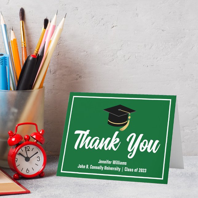 Green White Graduate Personalized 2025 Graduation Thank You Card (Creator Uploaded)