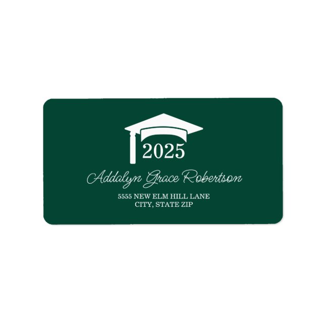 Green White Graduation Cap Class of 2025 Label (Front)