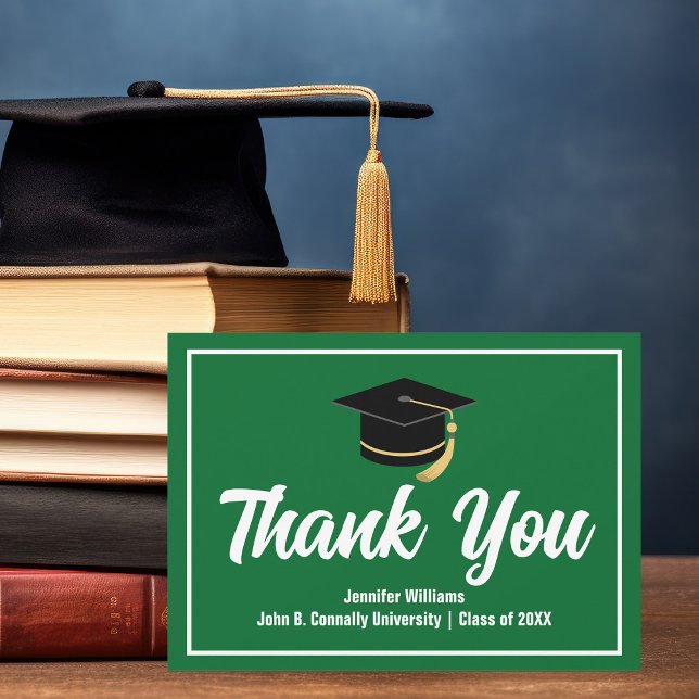 Green White Graduation Personalized Graduate Thank You Card (Creator Uploaded)