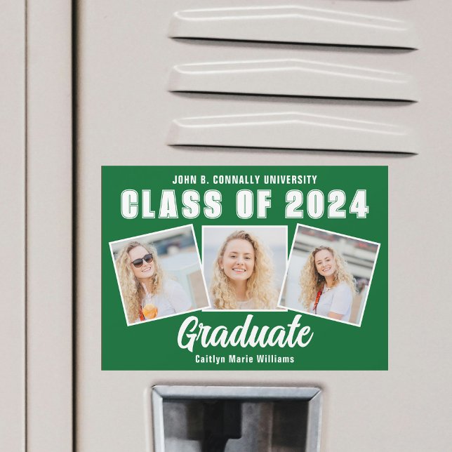 Green White Graduation Photo Collage Magnet Card (Creator Uploaded)