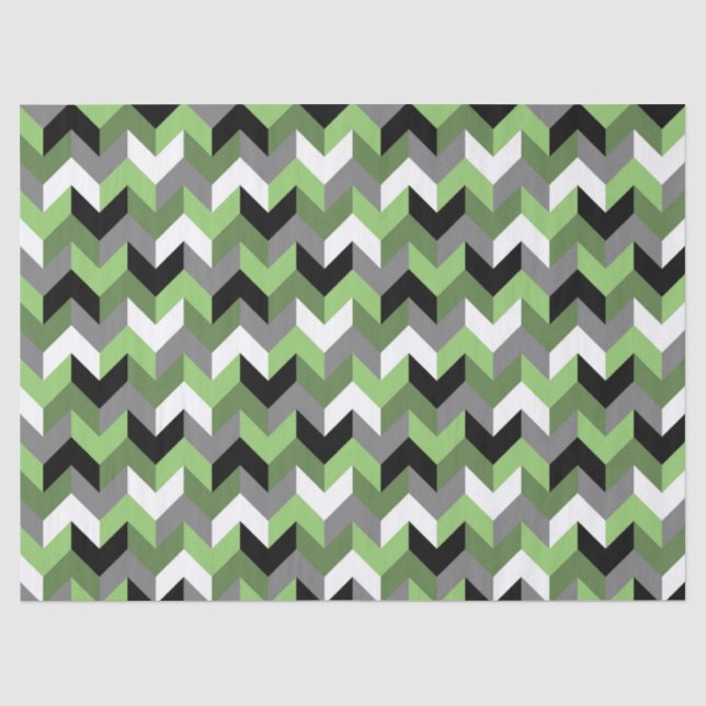Green, White, Gray and Black Chevron Arrow Tissue Paper (Front)
