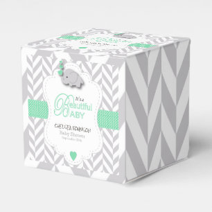 Green, White Grey Elephant Baby Shower Favor Box