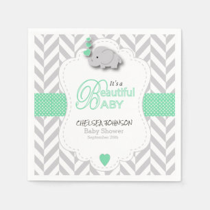 Green, White Grey Elephant Baby Shower Napkin