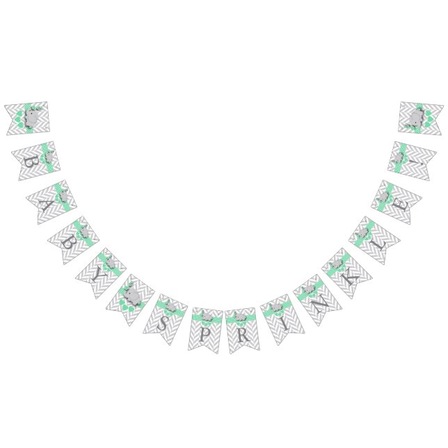 Green, White Grey Elephant Baby Sprinkle Bunting Flags (All)