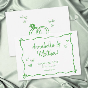 Green White Hand Drawn Heart Whimsical Wedding Save The Date