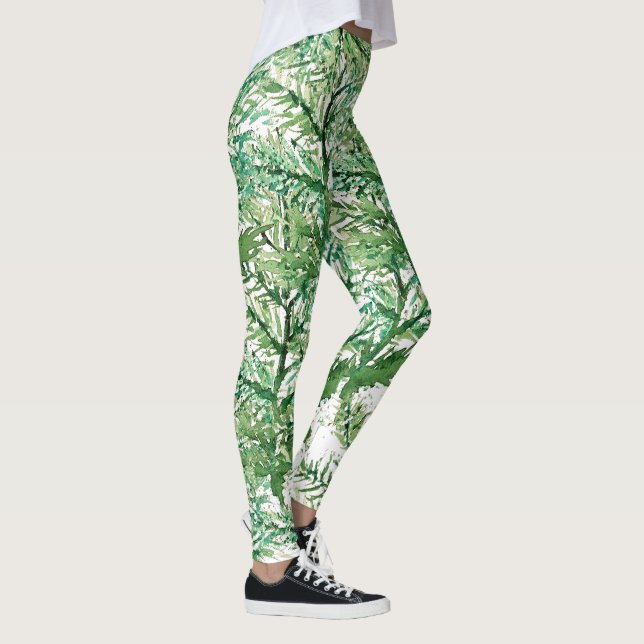 Green White Hand-painted Tree Pattern Leggings (Right)