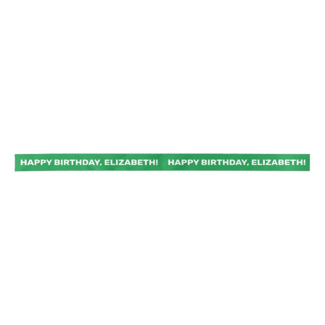 Green White Happy Birthday Name | Personalized Satin Ribbon (Front)