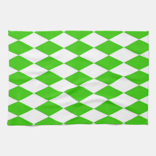 Green White Harlequin Diamonds Checkers Design  Kitchen Towel