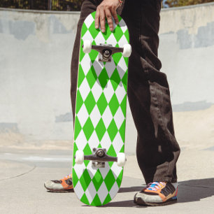 Green White Harlequin Diamonds Checkers Design  Skateboard