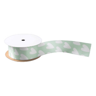 Green White Heart Pattern #D1ECD5 Satin Ribbon