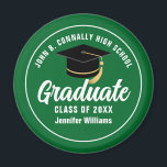 Green White High School Graduate Custom Graduation Magnet<br><div class="desc">This modern green and white custom senior graduate magnet features classy white typography of your high school or college name for the class of 2025. Customize with your graduating year under the chic black handwritten script and black grad cap for a great personalized graduation keepsake.</div>