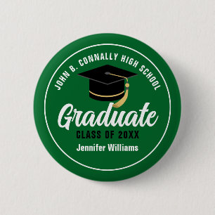 Green White High School Graduate Custom Name Tag 2 Inch Round Button