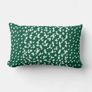 Green White Holiday Trees Lumbar Pillow
