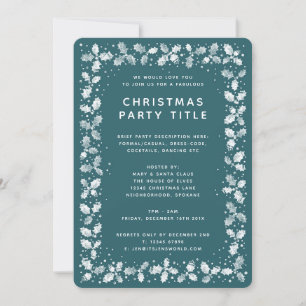 Green + White Holly Leaf Border Christmas Party Invitation