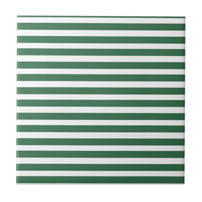 Green White Horizontal Stripe Pattern Tile (Front)