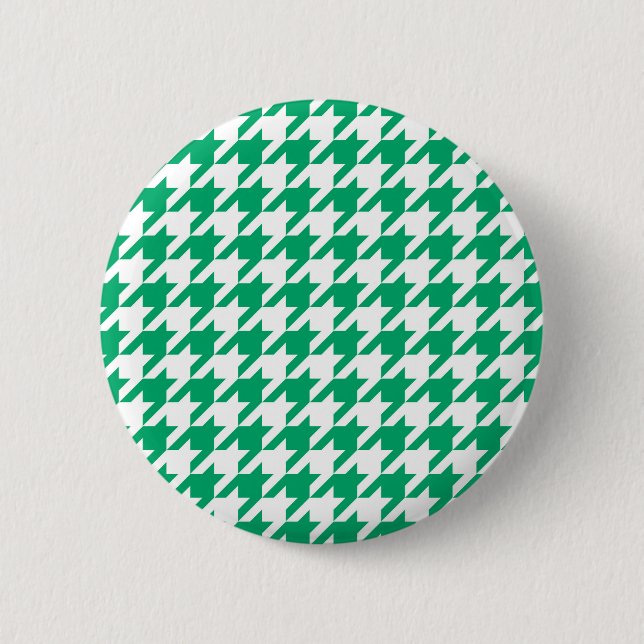 Green White Houndstooth Check 2 Inch Round Button (Front)