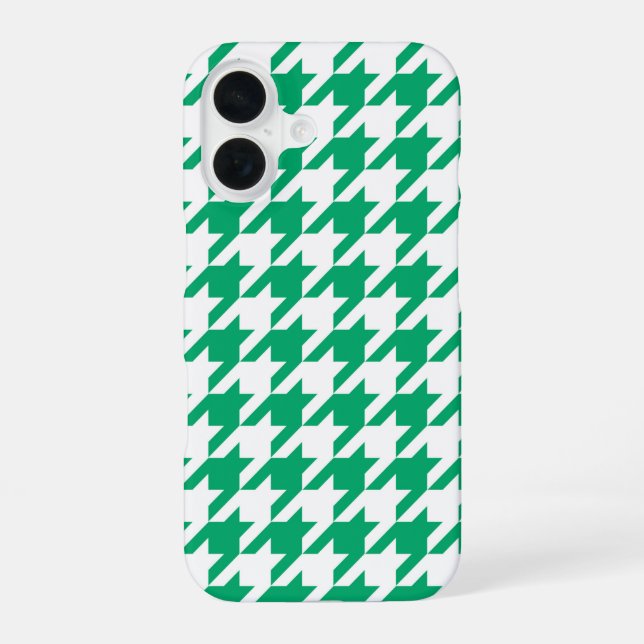 Green White Houndstooth Check iPhone 16 Case (Back)