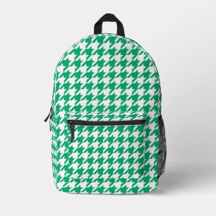 Green White Houndstooth Check Printed Backpack