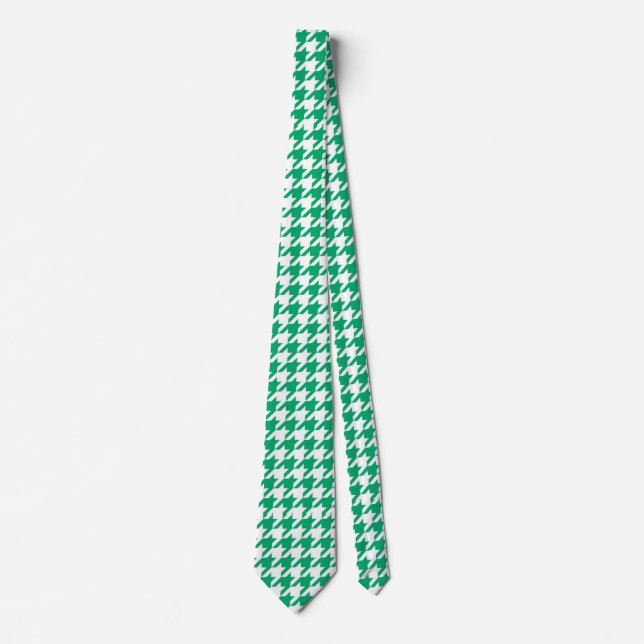 Green White Houndstooth Check Tie (Front)