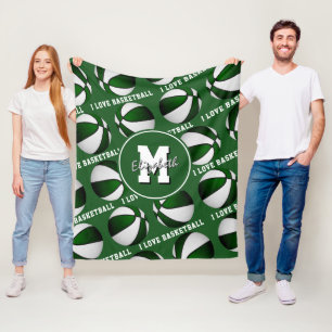 green white I love basketball team colours Fleece  Blanket