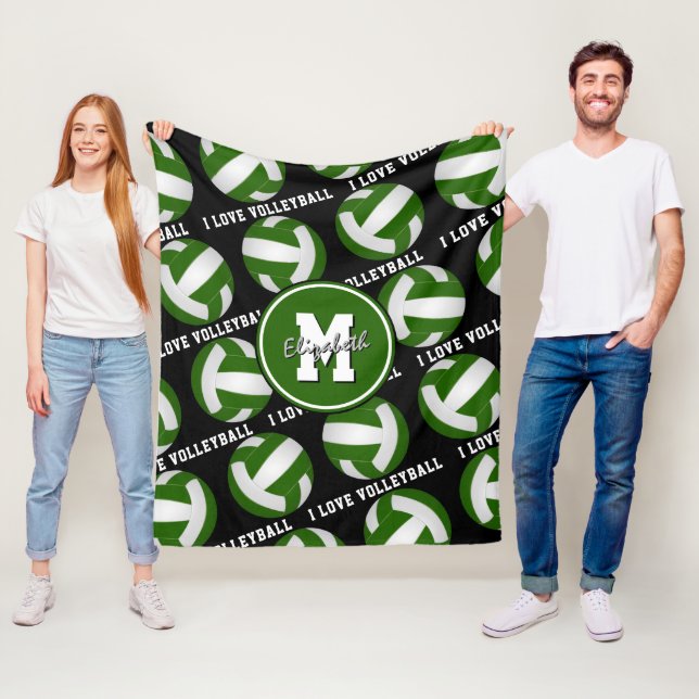 green white I love volleyball girls sports room Fleece Blanket (In Situ)