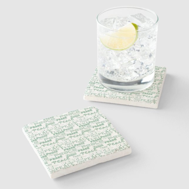 Green White Inspirational Peace  Stone Coaster (Side)