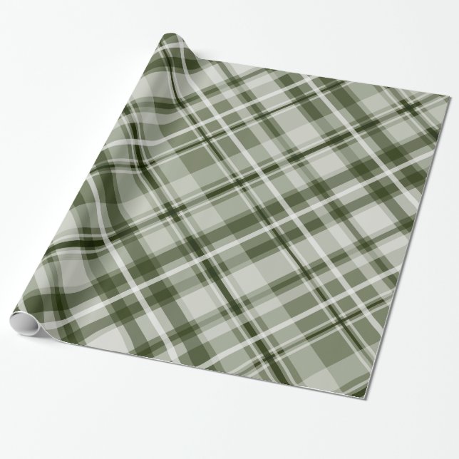 green white jade masculine plaid wrapping paper (Unrolled)