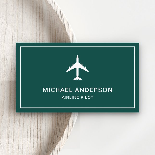Green White Jet Aircraft Airplane Airline Pilot Business Card (Creator Uploaded)