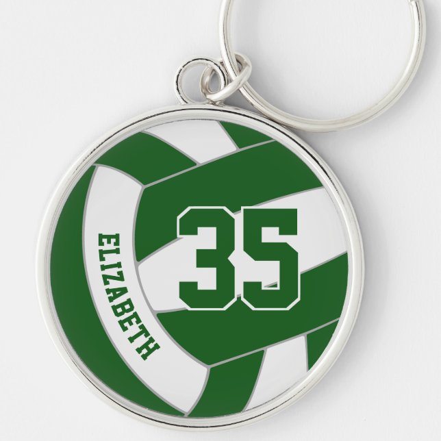 green white kids team colours custom volleyball keychain (Front)