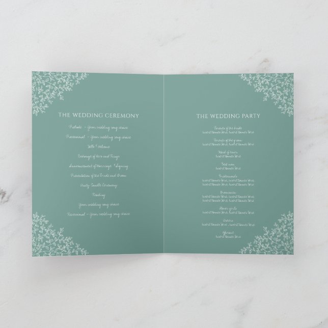Green white leaf monogram art two tone wedding pro program (Inside)