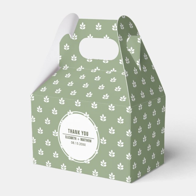 Green | White Leaf Pattern Wedding  Favor Box (Front Side)