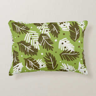 Green White Leaves: Coniferous Pattern Accent Pillow