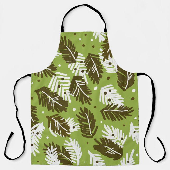 Green White Leaves: Coniferous Pattern Apron (Front)