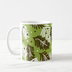 Green White Leaves: Coniferous Pattern Coffee Mug