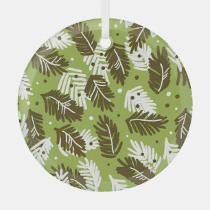 Green White Leaves: Coniferous Pattern Glass Ornament
