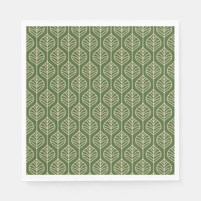 Green & White Leaves Woodland Leaf Nature Party Napkin (Front)