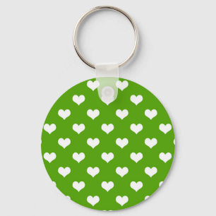Green White Love Heart Pattern Design  Keychain