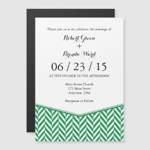 Green White Magnetic Herringbone Wedding Invite