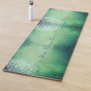 Green White Mandala Pattern Personalized Yoga Mat
