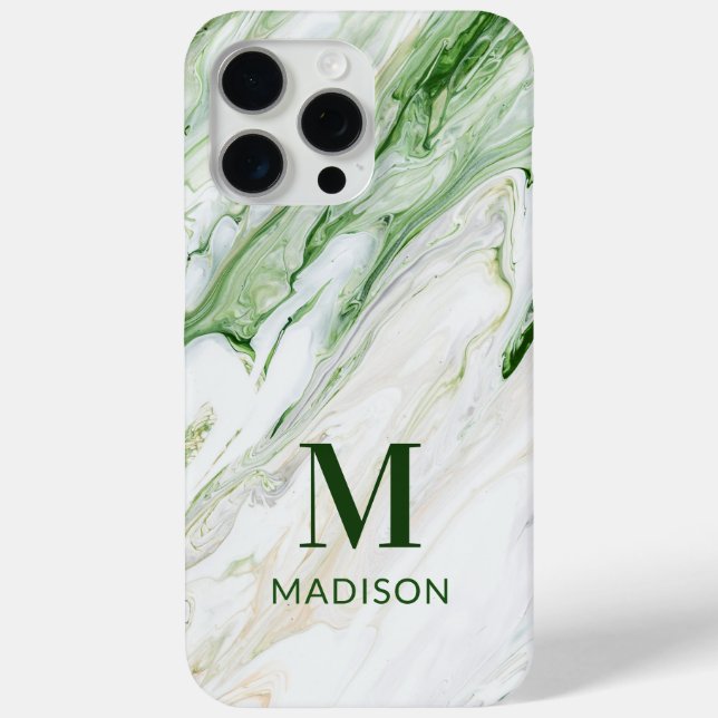 Green White Marble Monogram Personalized Name Case-Mate iPhone Case (Back)