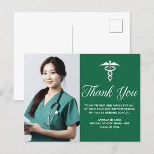 Green White Medical Caduceus Photo Thank You Postcard