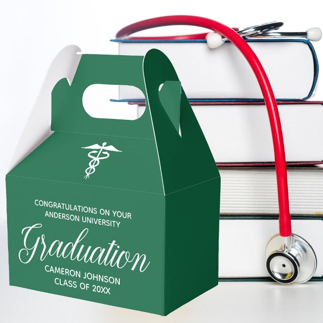 Green White Medical School Graduation Party Favor Box (Creator Uploaded)