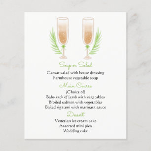 Green & White Menu Watercolor Champagne Glasses