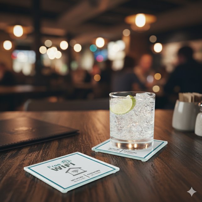 Green White Minimalist Free Wifi Hotel Internet  Glass Coaster (Creator Uploaded)