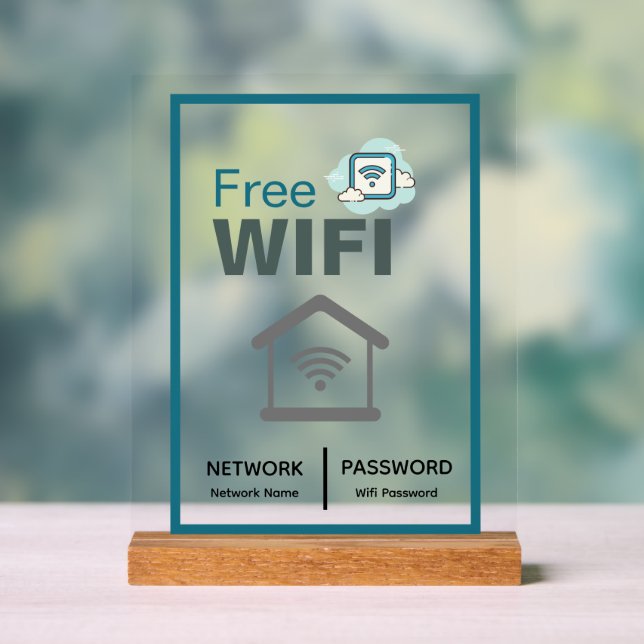 Green White Minimalist Free Wifi Network Internet Acrylic Sign (Neutral)