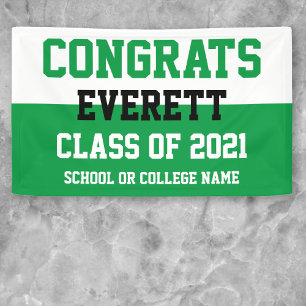 Green & White Minimalist Graduation Party Banner