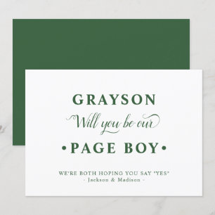 Green White Minimalist Page Boy Proposal Card