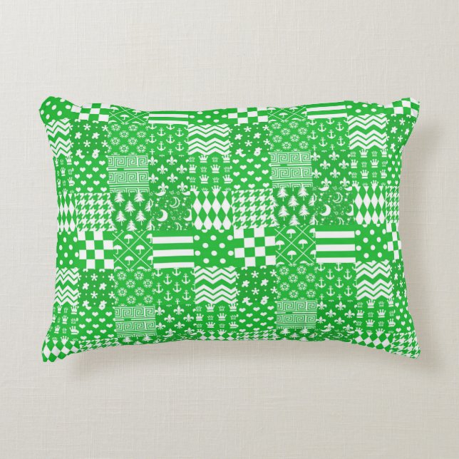 Green White Mixed Patterns Patchwork Design  Accent Pillow (Front)