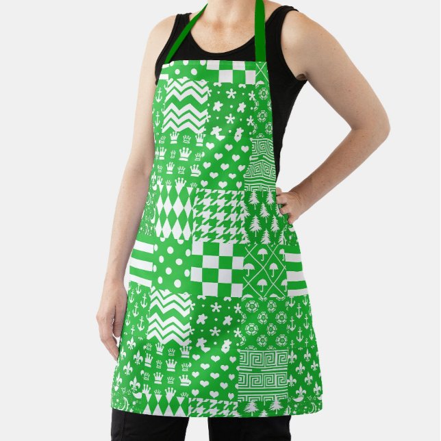 Green White Mixed Patterns Patchwork Design  Apron (Creator Uploaded)